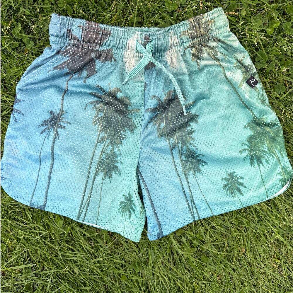 Art Class Kids Mesh Shorts Blue Green Palm Tree Print Athletic Unisex (SZ M 8)